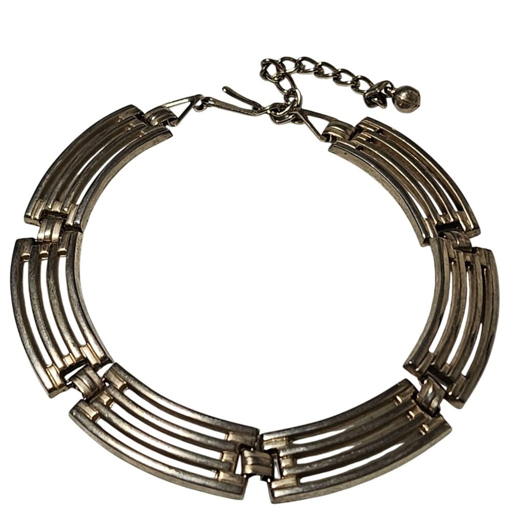 Vintage Gold-Tone Hinged Link Choker Necklace Statement Fashion Jewelry Women
